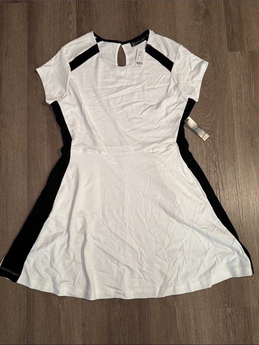 New York & Company White and Black Fit & Flare Mini Dress